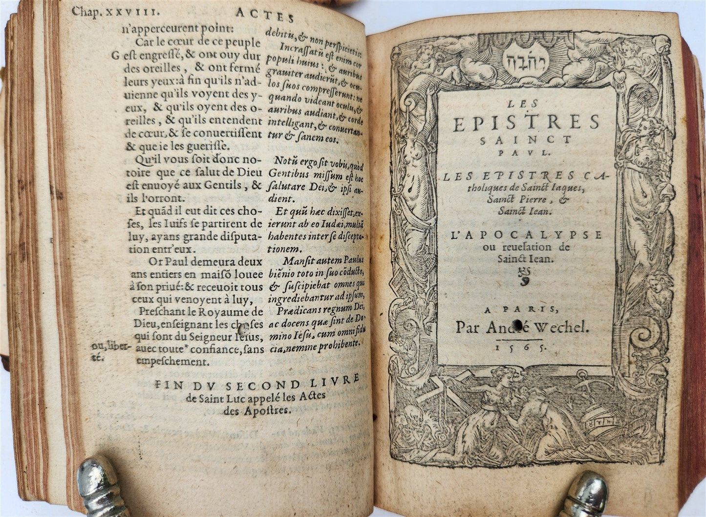 1565 BIBLE in FRENCH antique RARE pocket size SANCTUM IESU CHRISTI EVANGELIUM