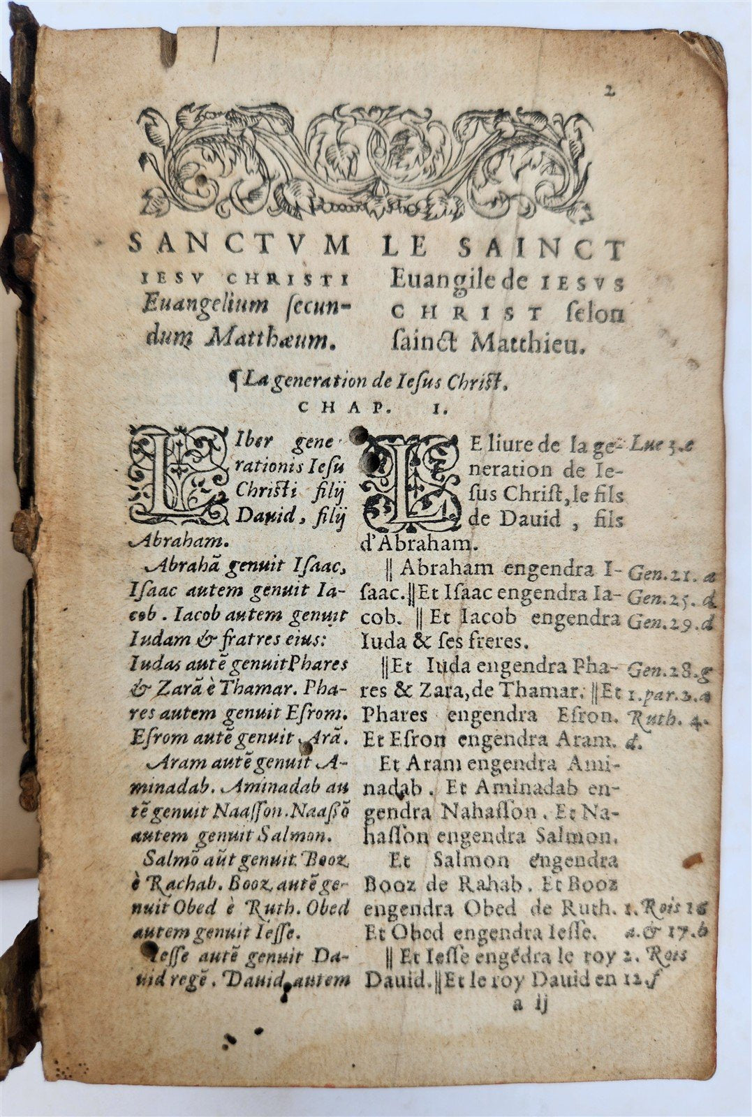 1565 BIBLE in FRENCH antique RARE pocket size SANCTUM IESU CHRISTI EVANGELIUM