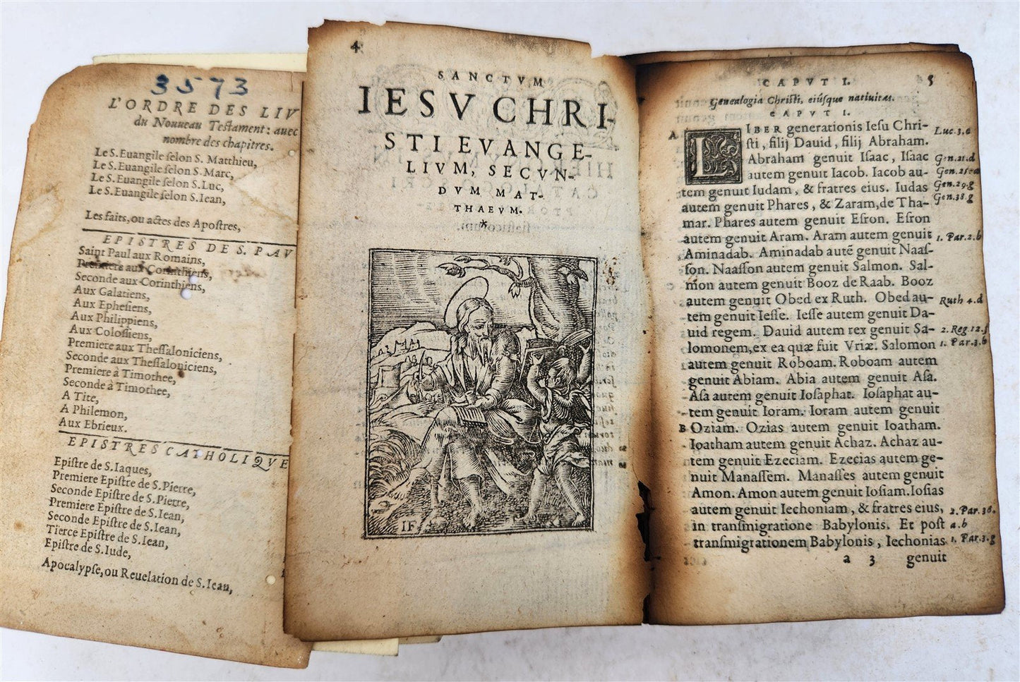 1565 BIBLE in FRENCH ILLUSTRATED antique RARE pocket size LE NOUVEAU TESTAMENT