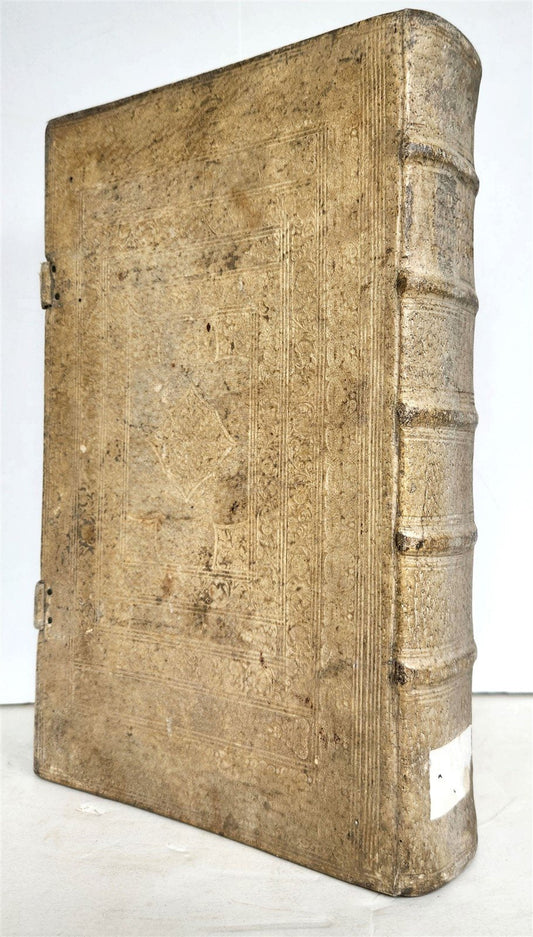 1755 THEOLOGY antique BLIND-STAMPED PIGSKIN BOUND FOLIO
