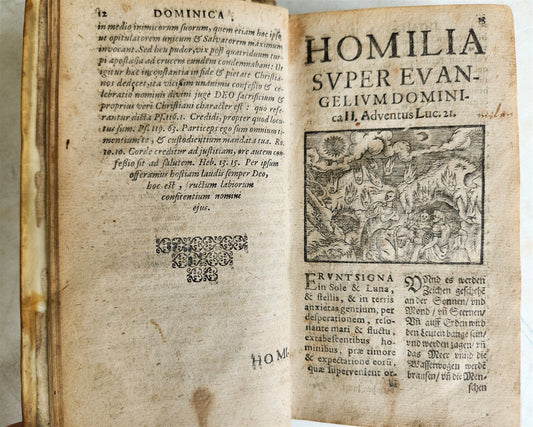 1621 ILLUSTRATED Homiliarum in Evangelia antique VELLUM BINDING