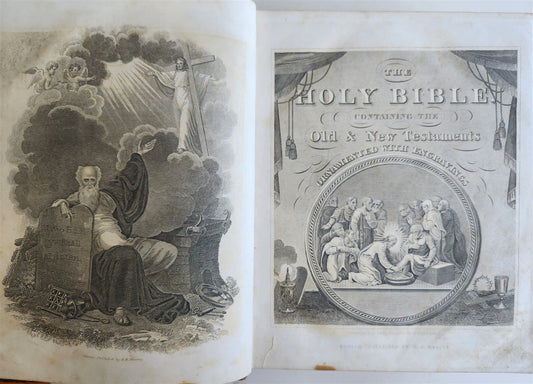 1847 BIBLE in ENGLISH BOSTON AMERICANA antique ILLUSTRATED FOLIO