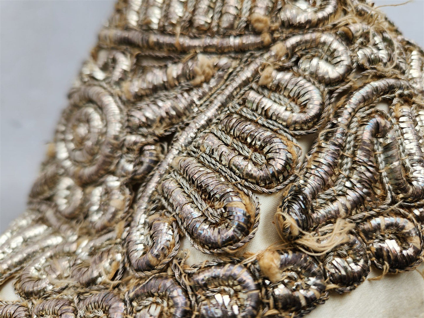 JUDAICA antique SILVER EMBROIDERY on SILK
