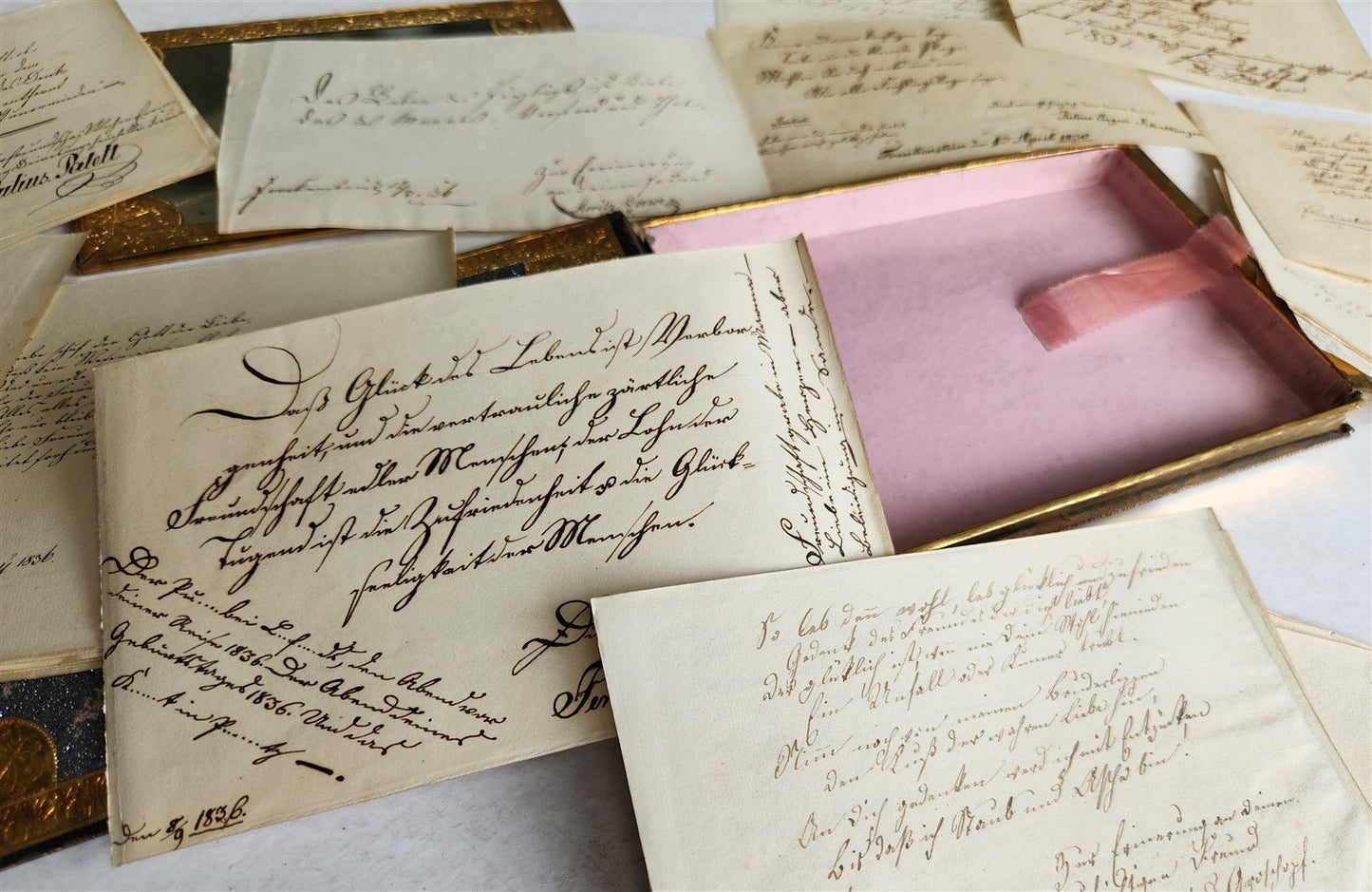 1830s UNUSUAL FAMILY REGISTER BOX BOOK SHAPE GERMAN MANUSCRIPT ARCHIVE antique