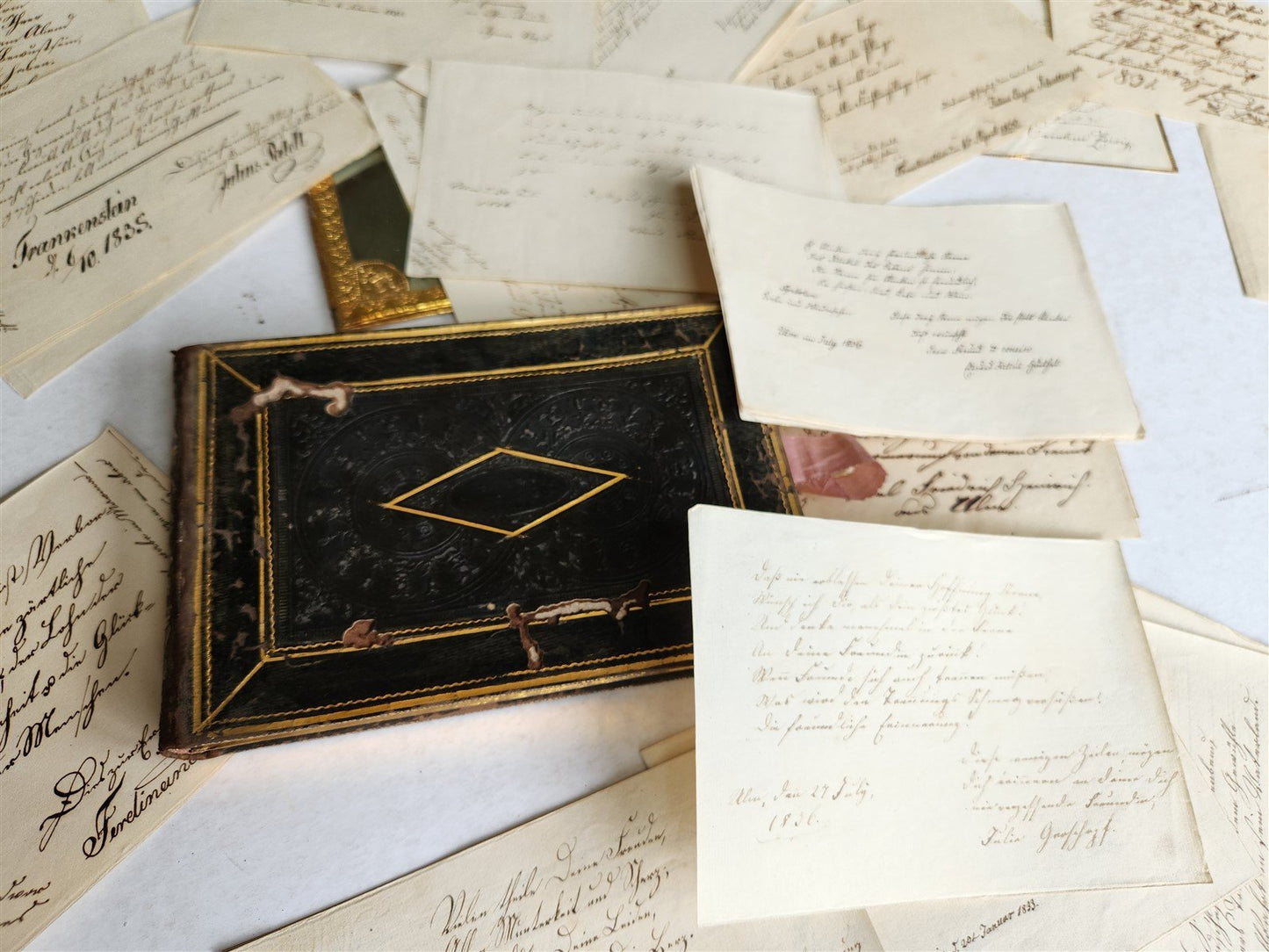 1830s UNUSUAL FAMILY REGISTER BOX BOOK SHAPE GERMAN MANUSCRIPT ARCHIVE antique