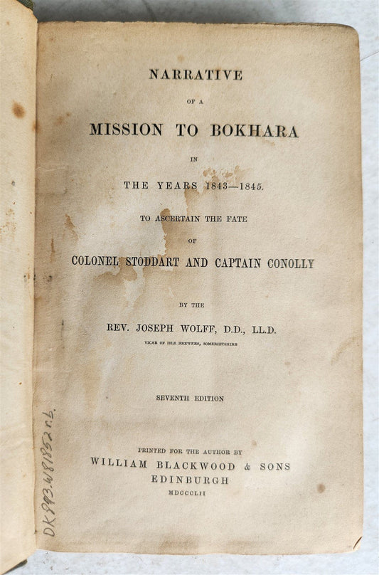 1852 MISSION TO BOKHARA in the Years 1843-1845 antique CENTRAL ASIA