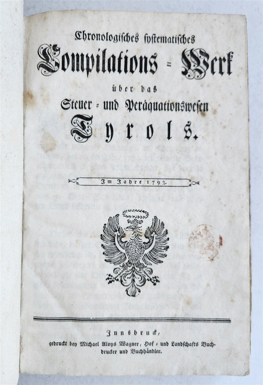 1793 TYROLEAN TAX LAWS BOOK antique AUSTRIA