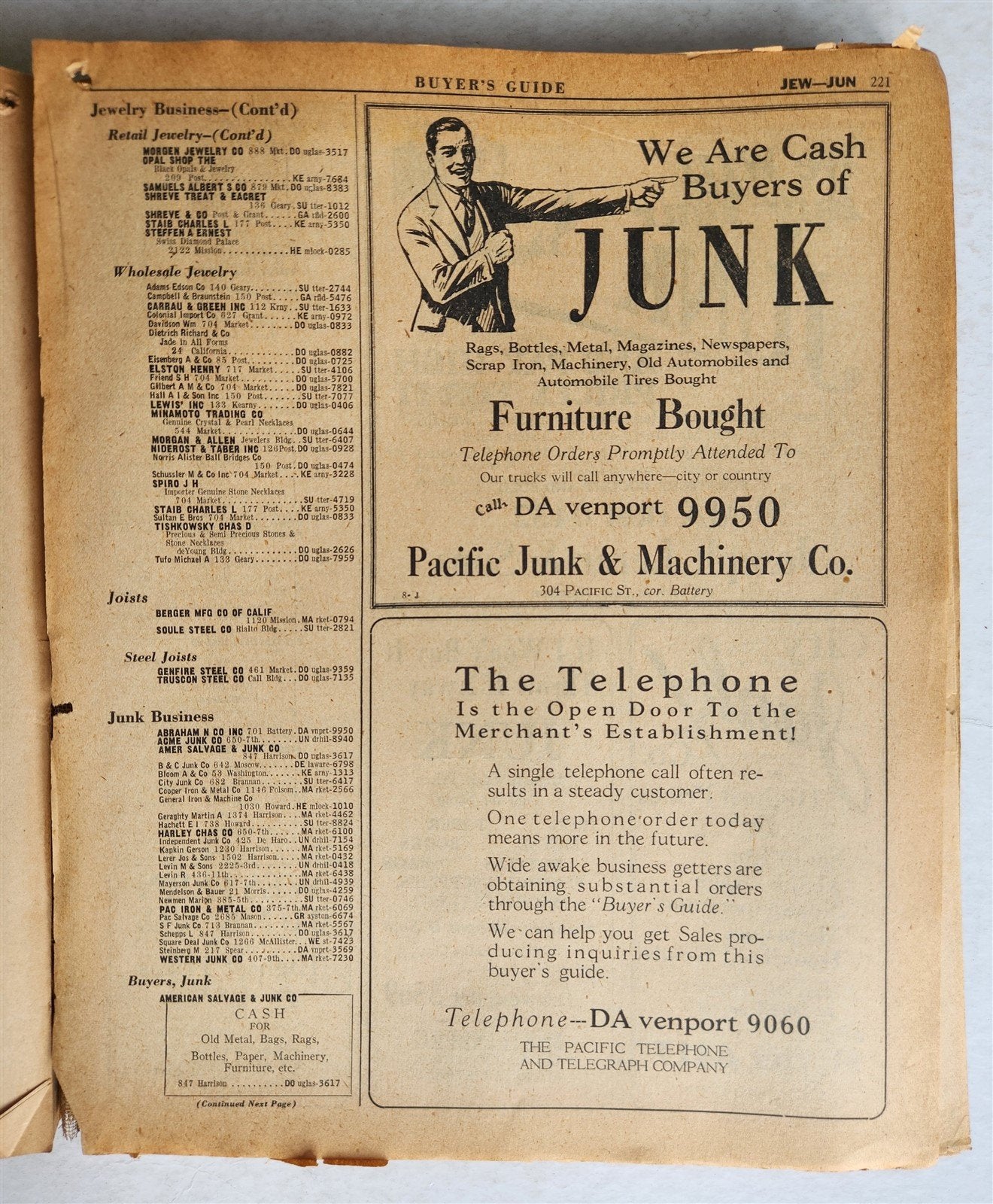 SAN FRANCISCO and BAY COUNTIES TELEPHONE DIRECTORY antique