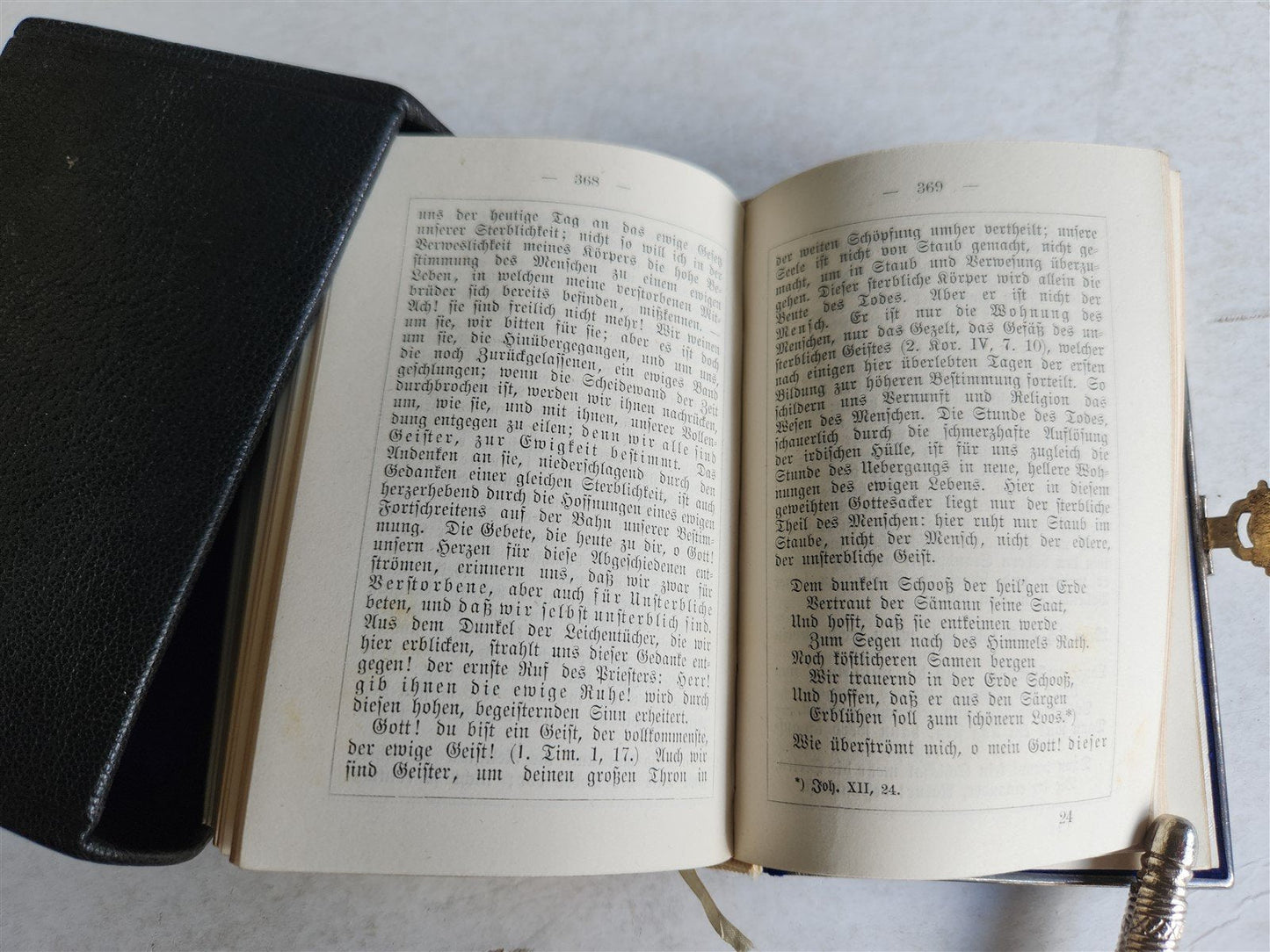 1876 PRAYER BOOK in GERMAN antique VELVET w/ SILVER EDGES BINDING