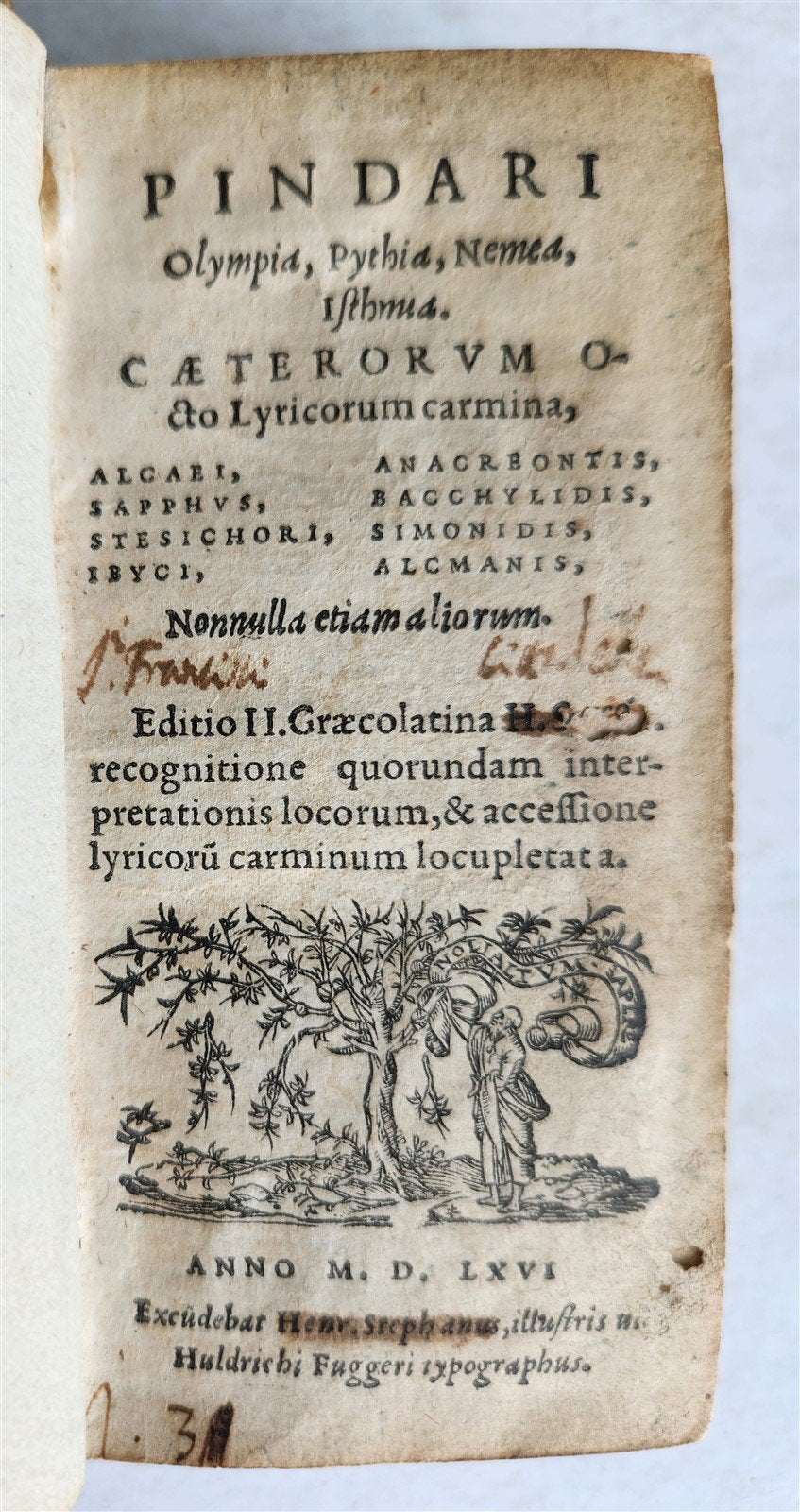 1566 PINDARI OLYMPIA antique Pindarus GREEK & LATIN Poetry VELLUM BINDING