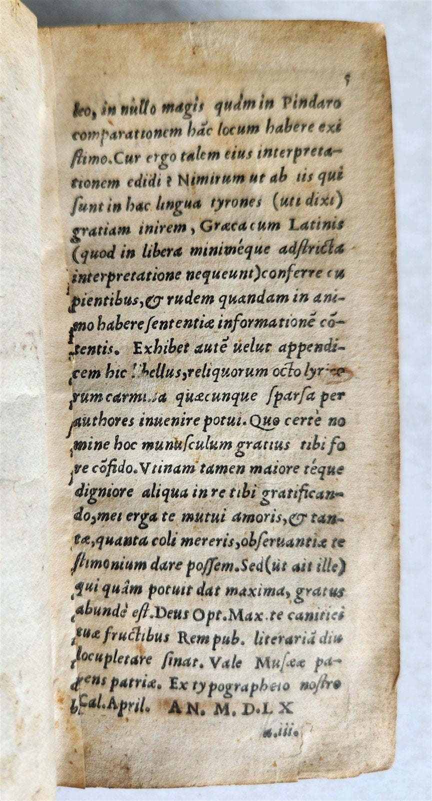 1566 PINDARI OLYMPIA antique Pindarus GREEK & LATIN Poetry VELLUM BINDING