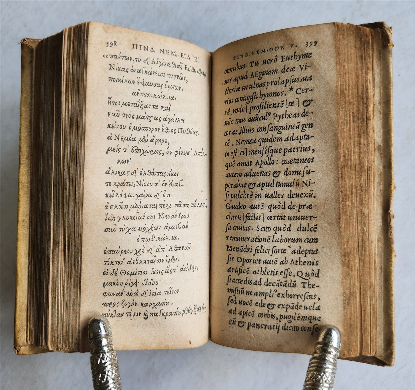 1566 PINDARI OLYMPIA antique Pindarus GREEK & LATIN Poetry VELLUM BINDING