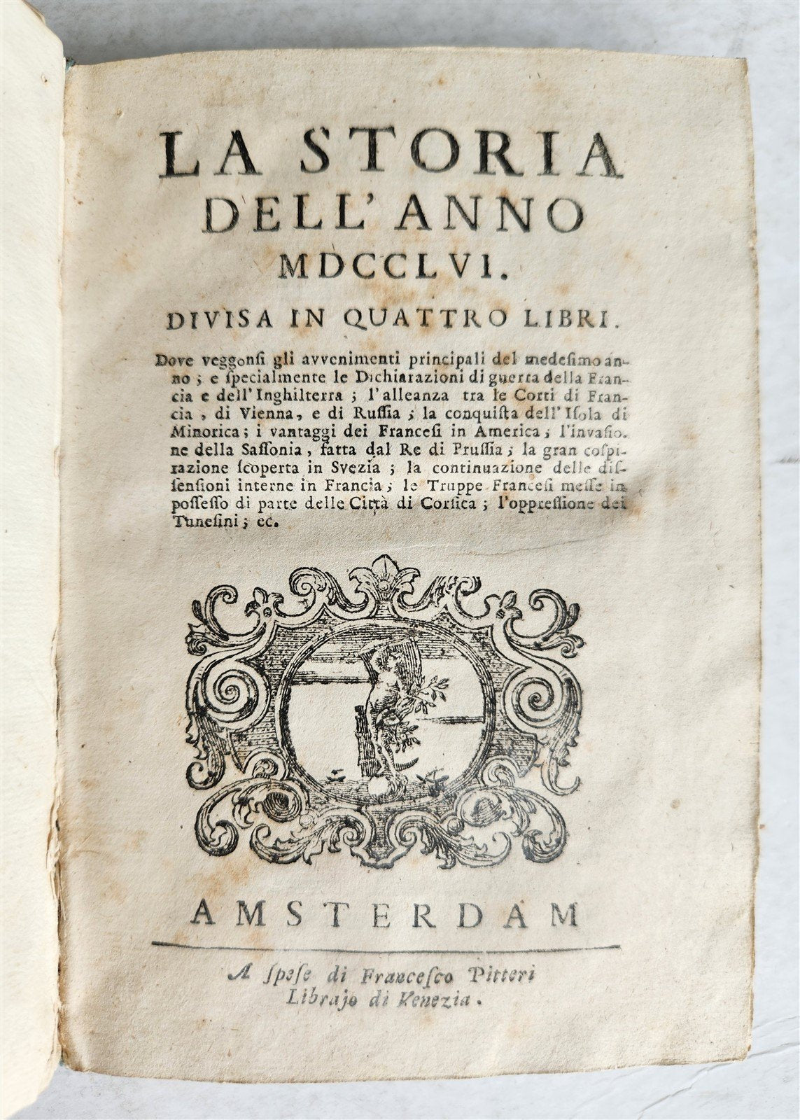 1757 HISTORY of YEAR 1756 in ITALIAN antique VELLUM BINDING