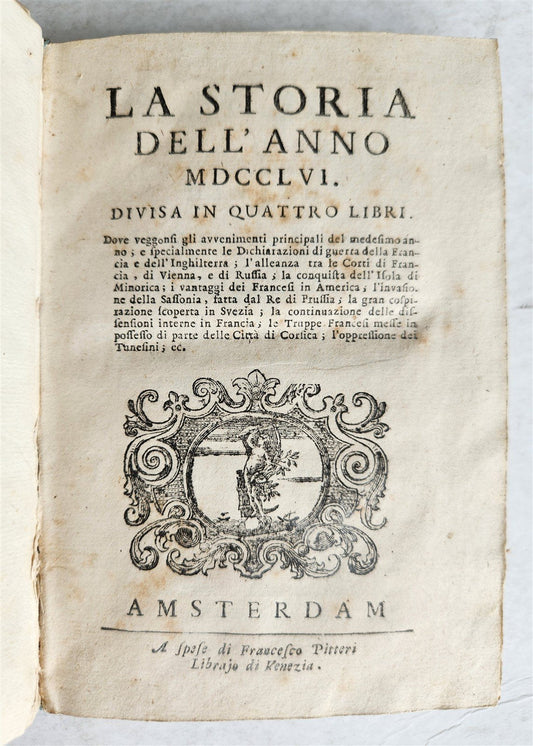 1757 HISTORY of YEAR 1756 in ITALIAN antique VELLUM BINDING