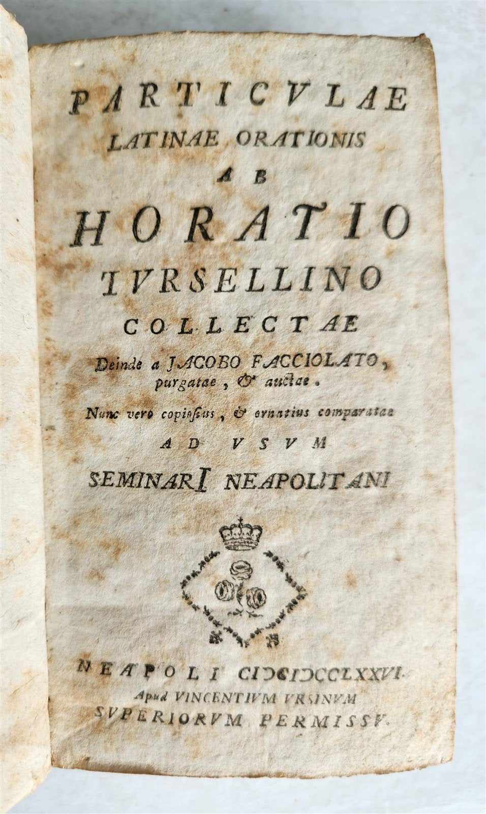 1776 LATIN ORATIONS by HORATIO TURSELLINO in ITALIAN antique VELLUM BINDING