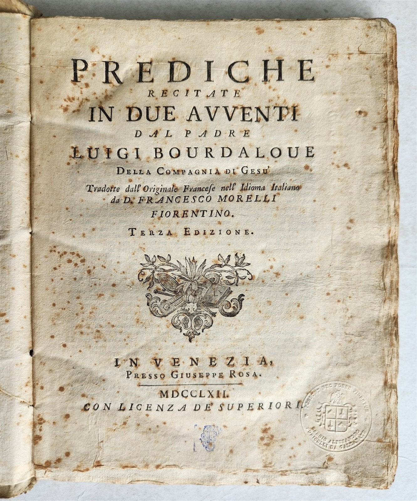 1762 PREDICHE RECITATE IN DUE AVVENTI dal Padre LUIGI BOURDALOUE antique