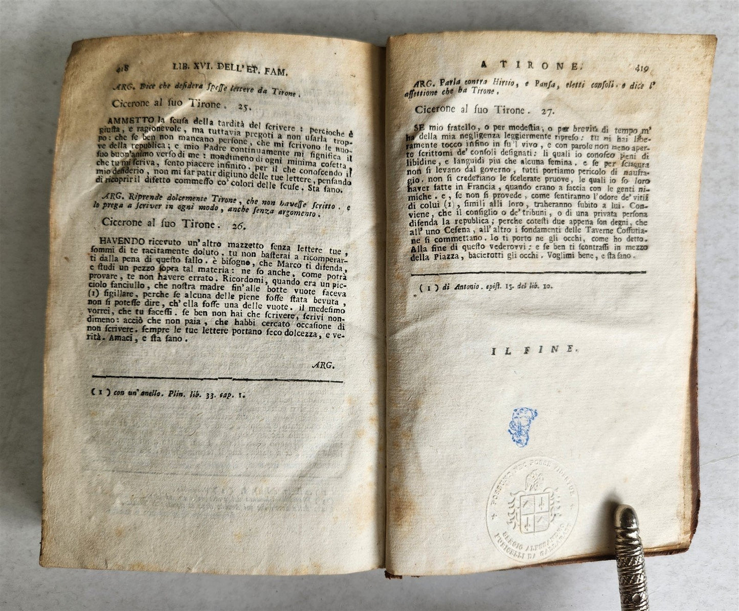 1761 LE EPISTOLE FAMIGLIARI di CICERONE da ALDO MANUZIO antique