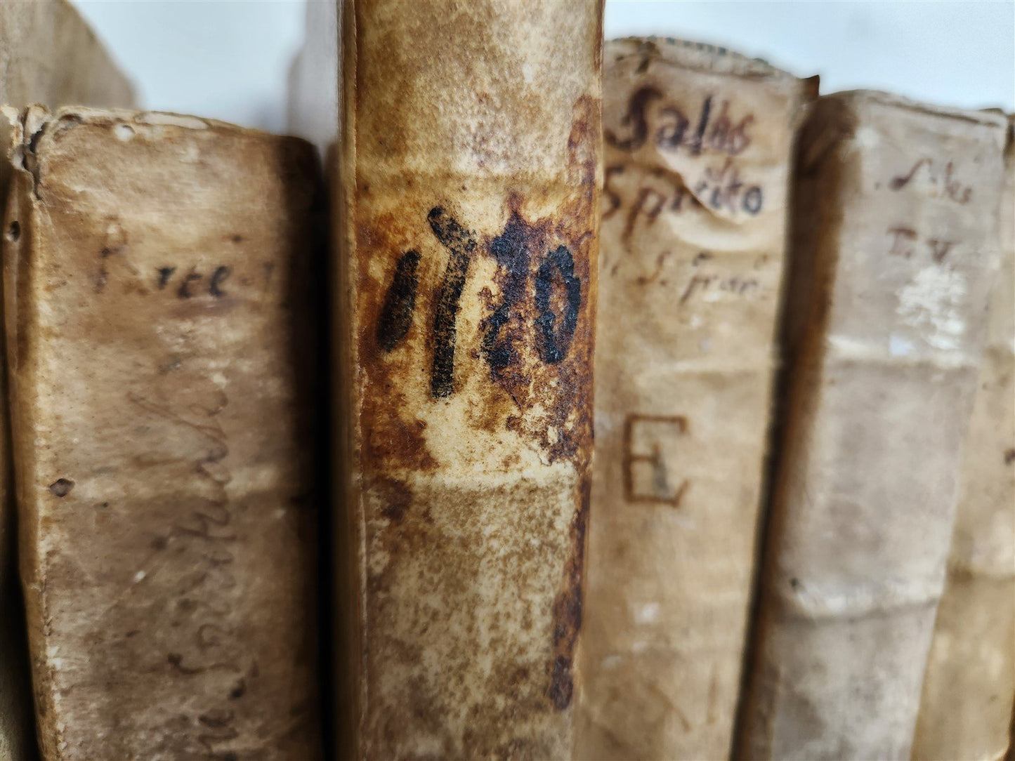 17th - 18th CENTURY LOT of 9 antique VELLUM BOUND BOOKS decorative