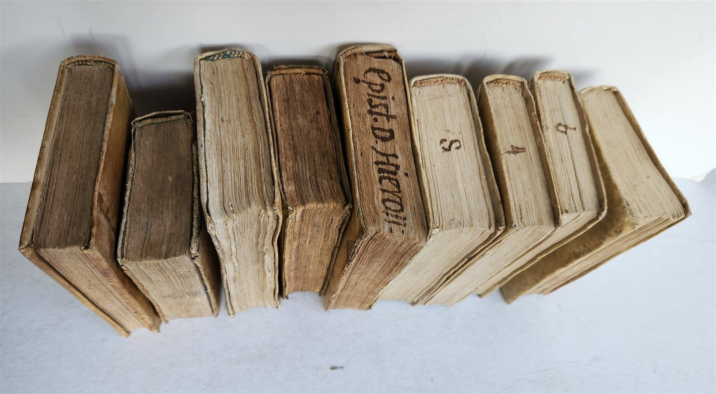 17th - 18th CENTURY LOT of 9 antique VELLUM BOUND BOOKS decorative