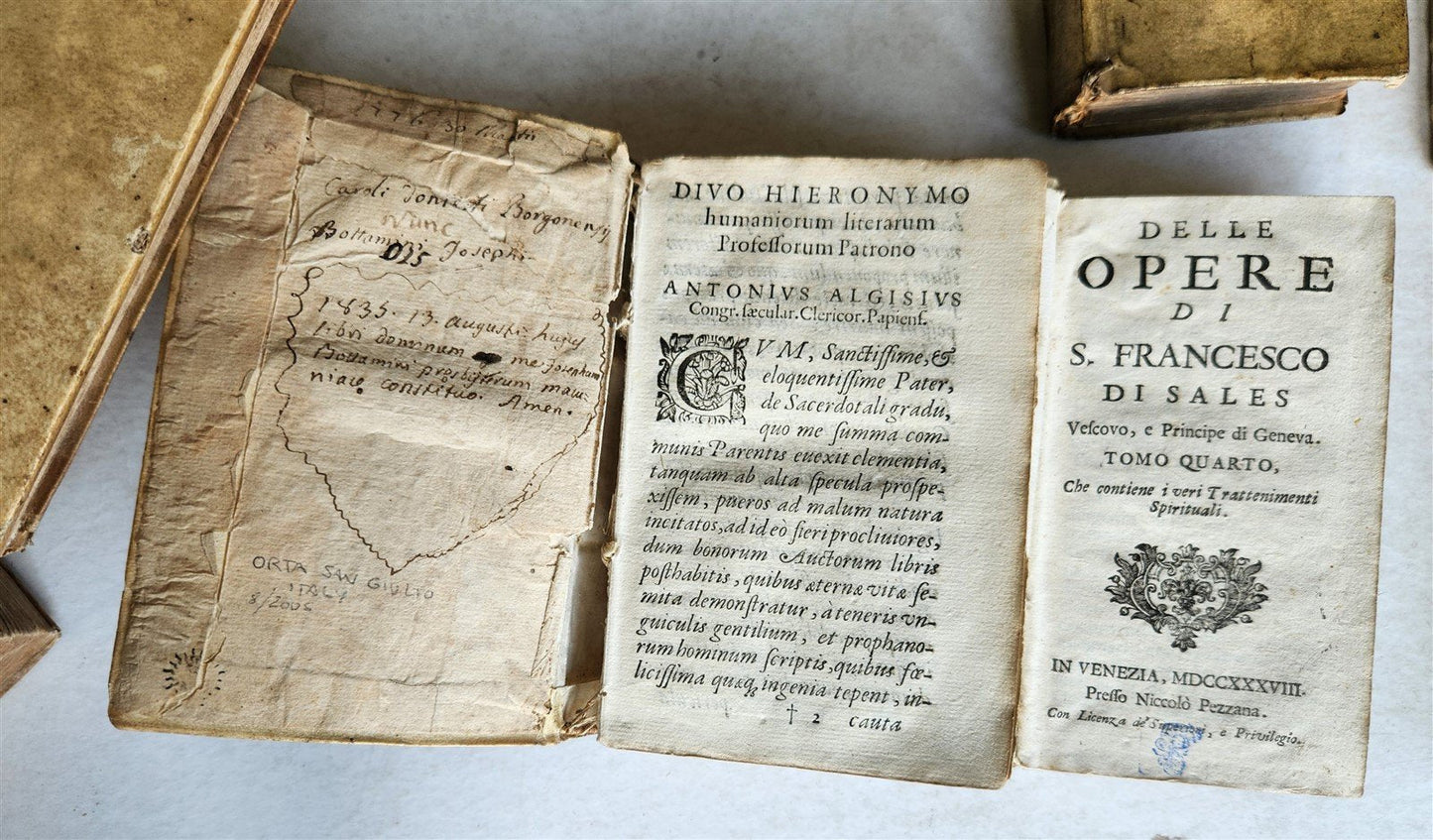 17th - 18th CENTURY LOT of 9 antique VELLUM BOUND BOOKS decorative