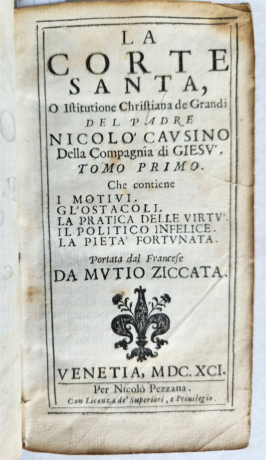 1691 LA CORTE SANTA by NICOLO CAUSINO antique VELLUM BOUND