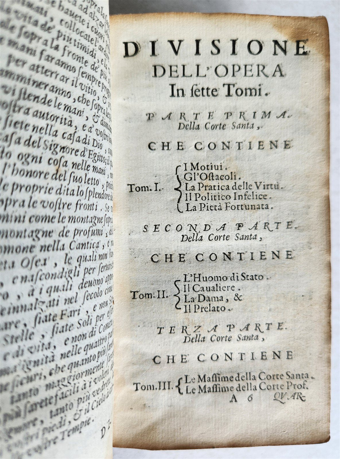 1691 LA CORTE SANTA by NICOLO CAUSINO antique VELLUM BOUND