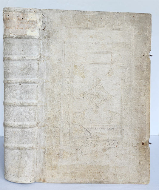 1758 BIBLE COMMENTARIES by J. MENOCHII antique PIGSKIN BOUND FOLIO