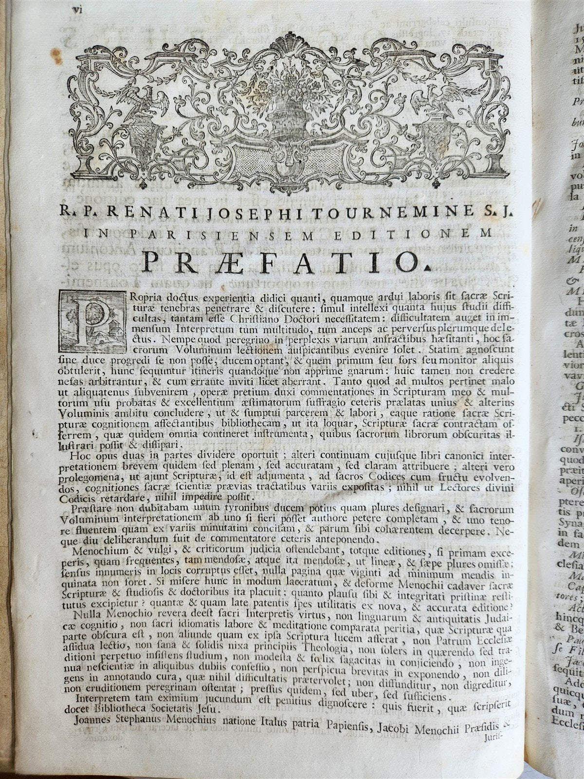 1758 BIBLE COMMENTARIES by J. MENOCHII antique PIGSKIN BOUND FOLIO