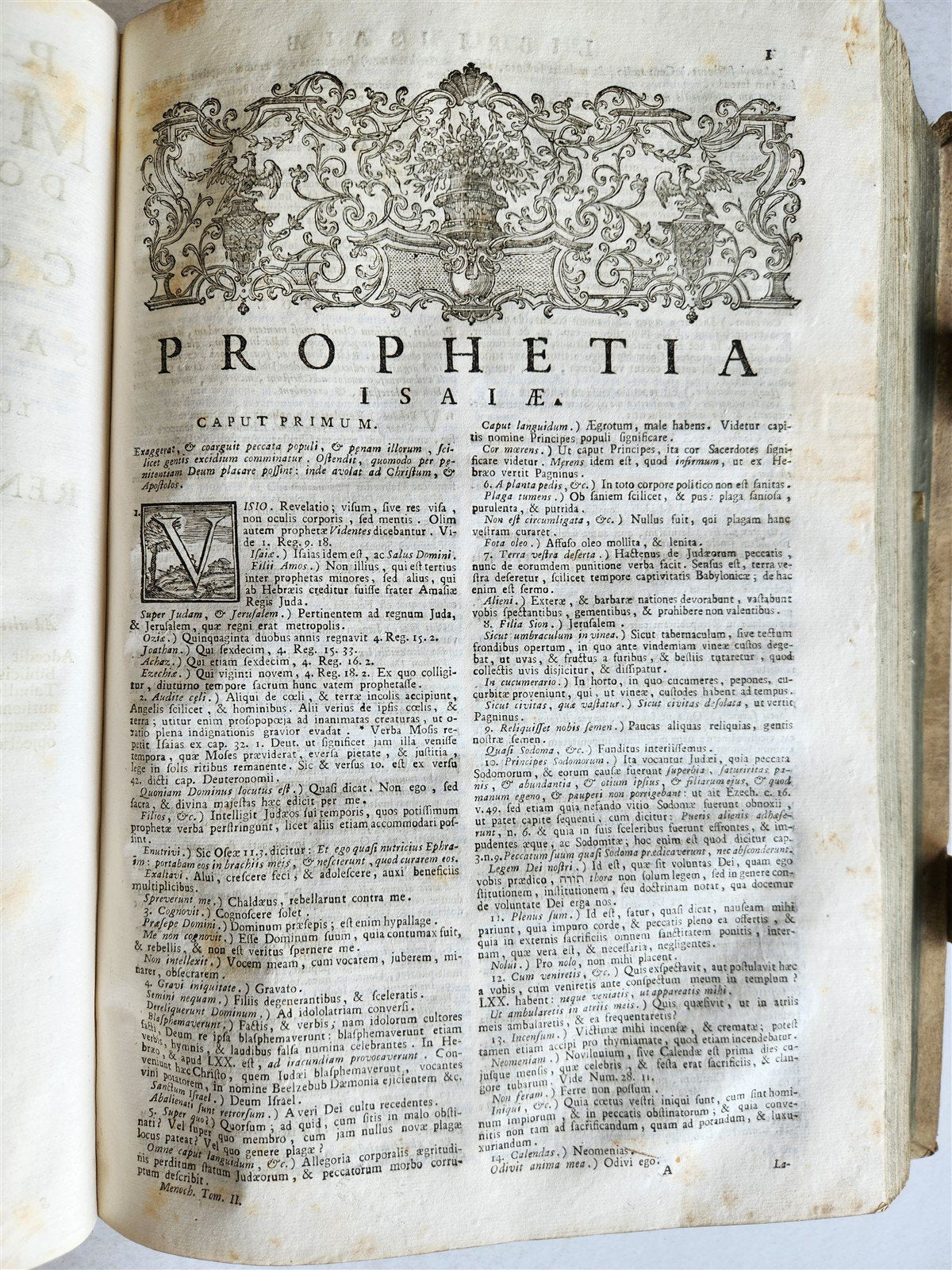 1758 BIBLE COMMENTARIES by J. MENOCHII antique PIGSKIN BOUND FOLIO