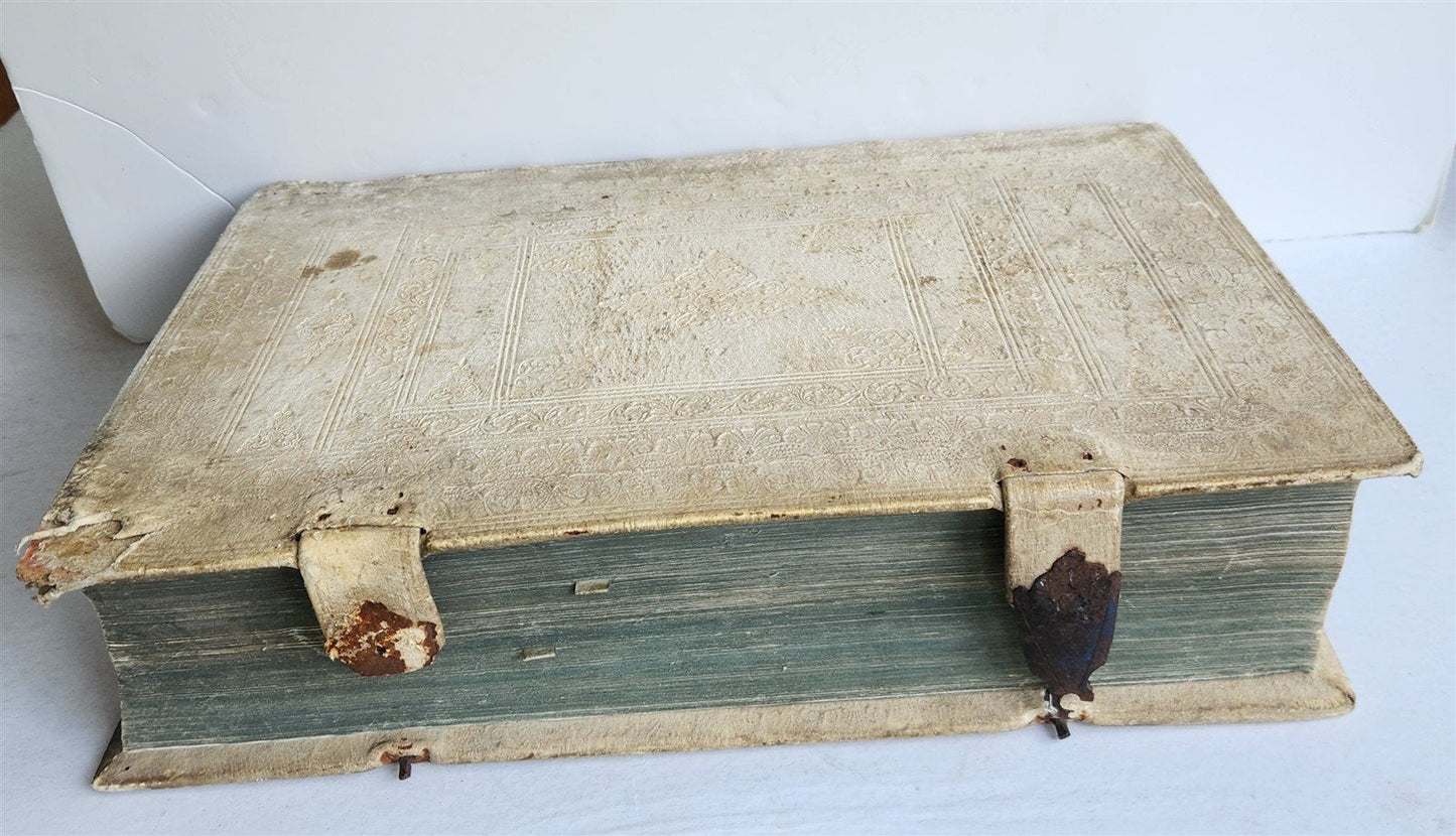 1758 BIBLE COMMENTARIES by J. MENOCHII antique PIGSKIN BOUND FOLIO