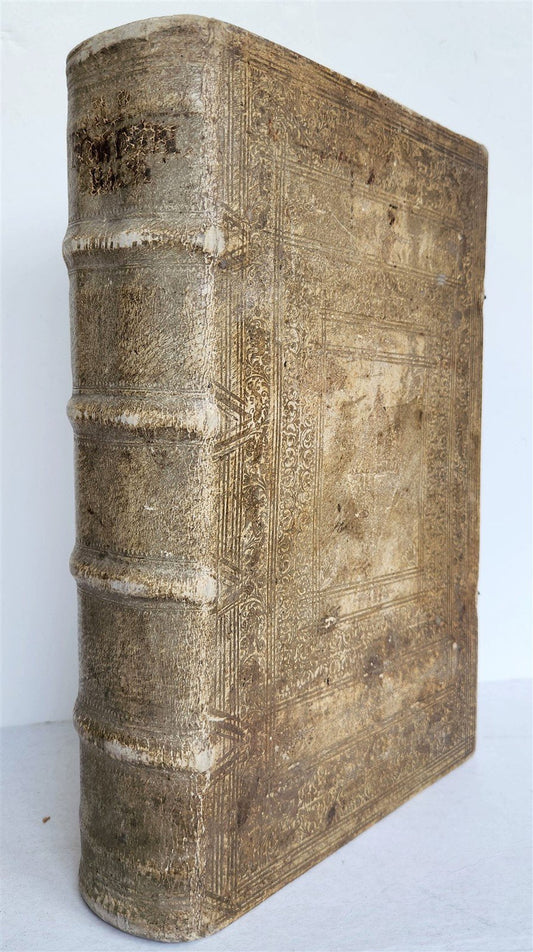 1710 DEPICTION of LUCIFER BATTLING w/ CHRISTIAN ARMY antique PIGSKIN BOUND FOLIO