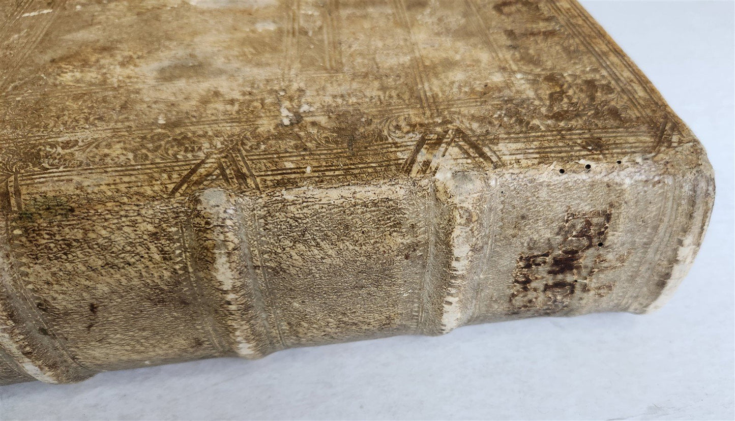 1710 DEPICTION of LUCIFER BATTLING w/ CHRISTIAN ARMY antique PIGSKIN BOUND FOLIO