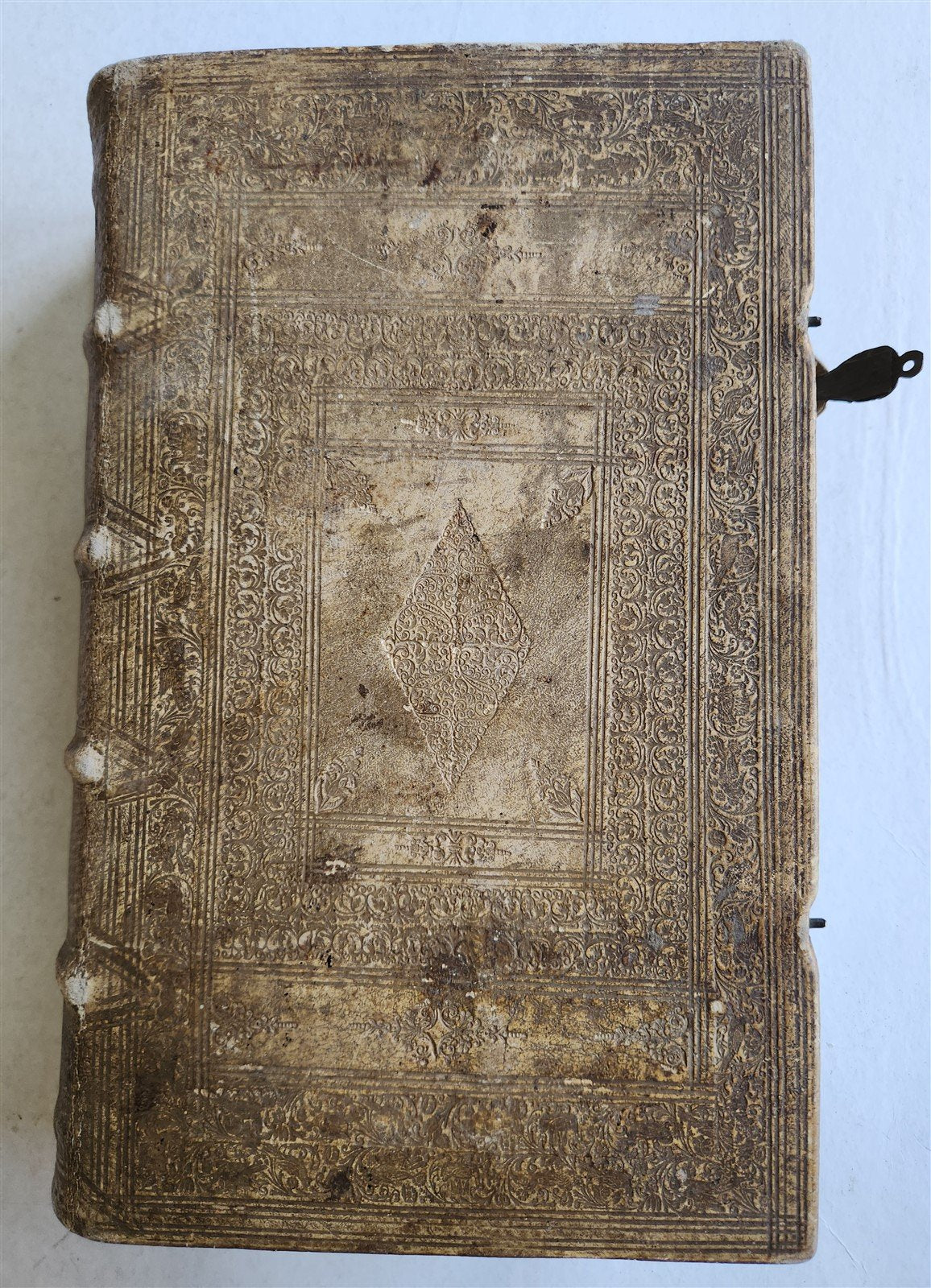 1710 DEPICTION of LUCIFER BATTLING w/ CHRISTIAN ARMY antique PIGSKIN BOUND FOLIO