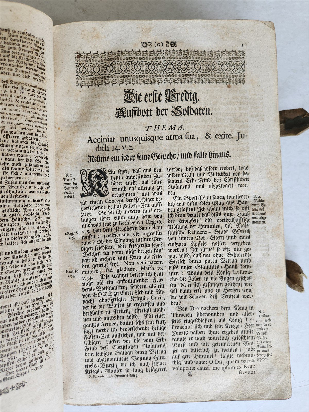 1710 DEPICTION of LUCIFER BATTLING w/ CHRISTIAN ARMY antique PIGSKIN BOUND FOLIO