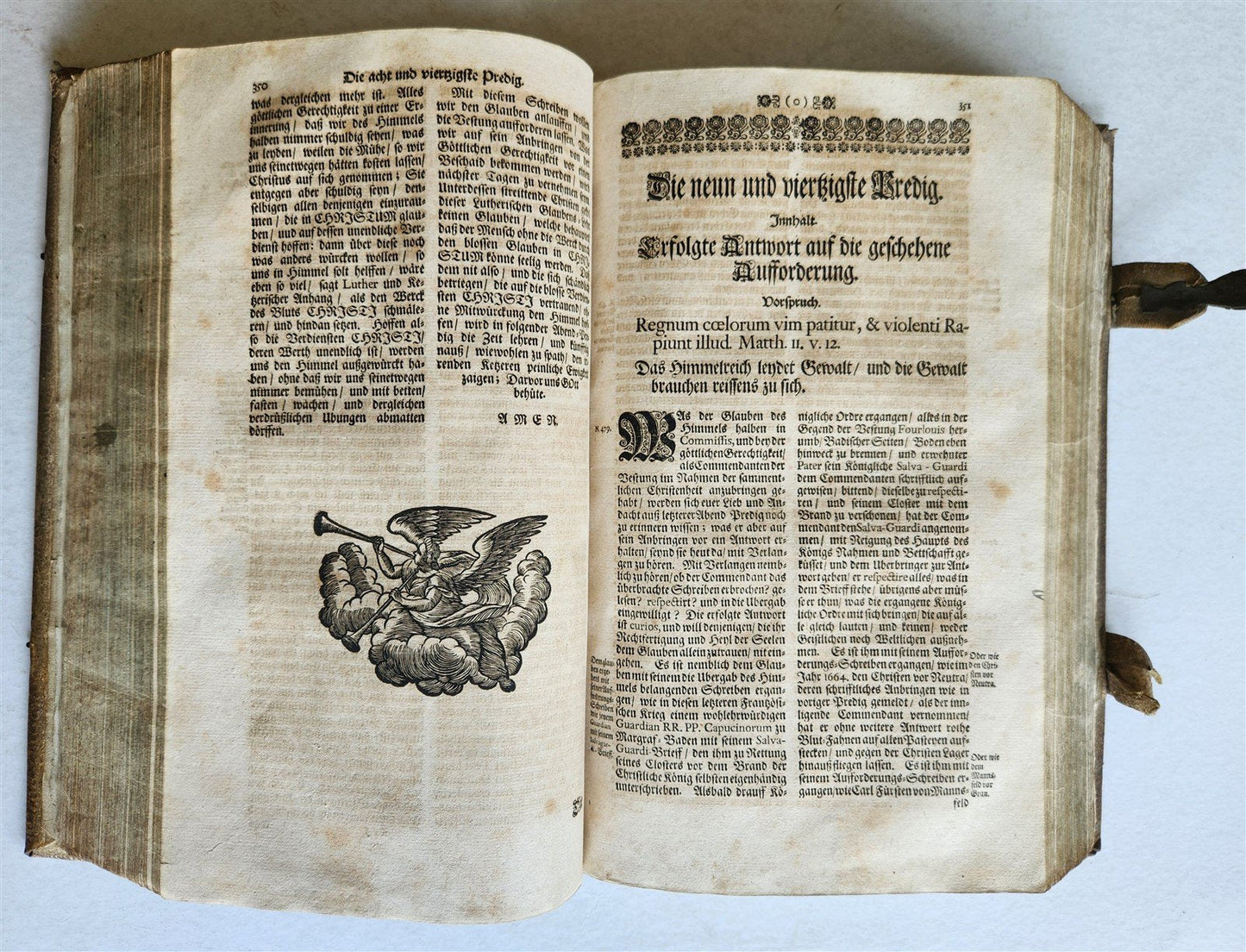 1710 DEPICTION of LUCIFER BATTLING w/ CHRISTIAN ARMY antique PIGSKIN BOUND FOLIO