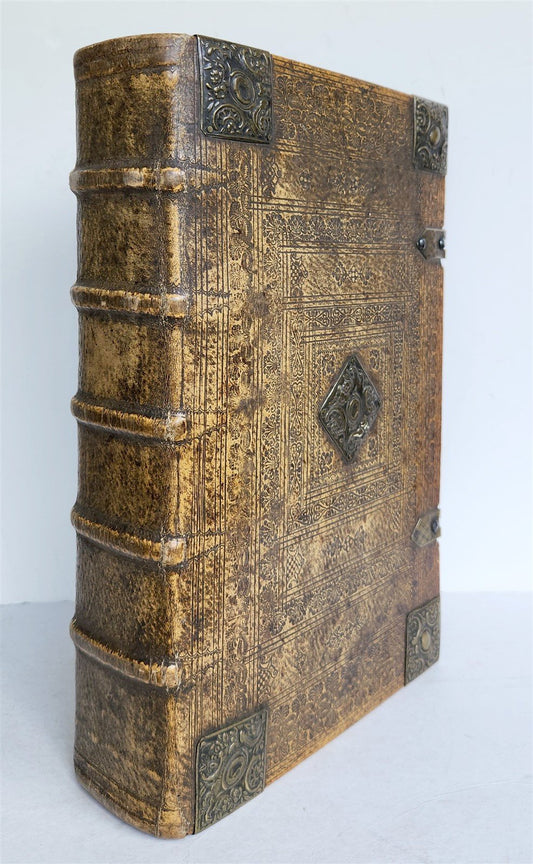 1770 BIBLE in GERMAN antique PIGSKIN FOLIO w/ BRASS FITTINGS illustrated w/ MAPS