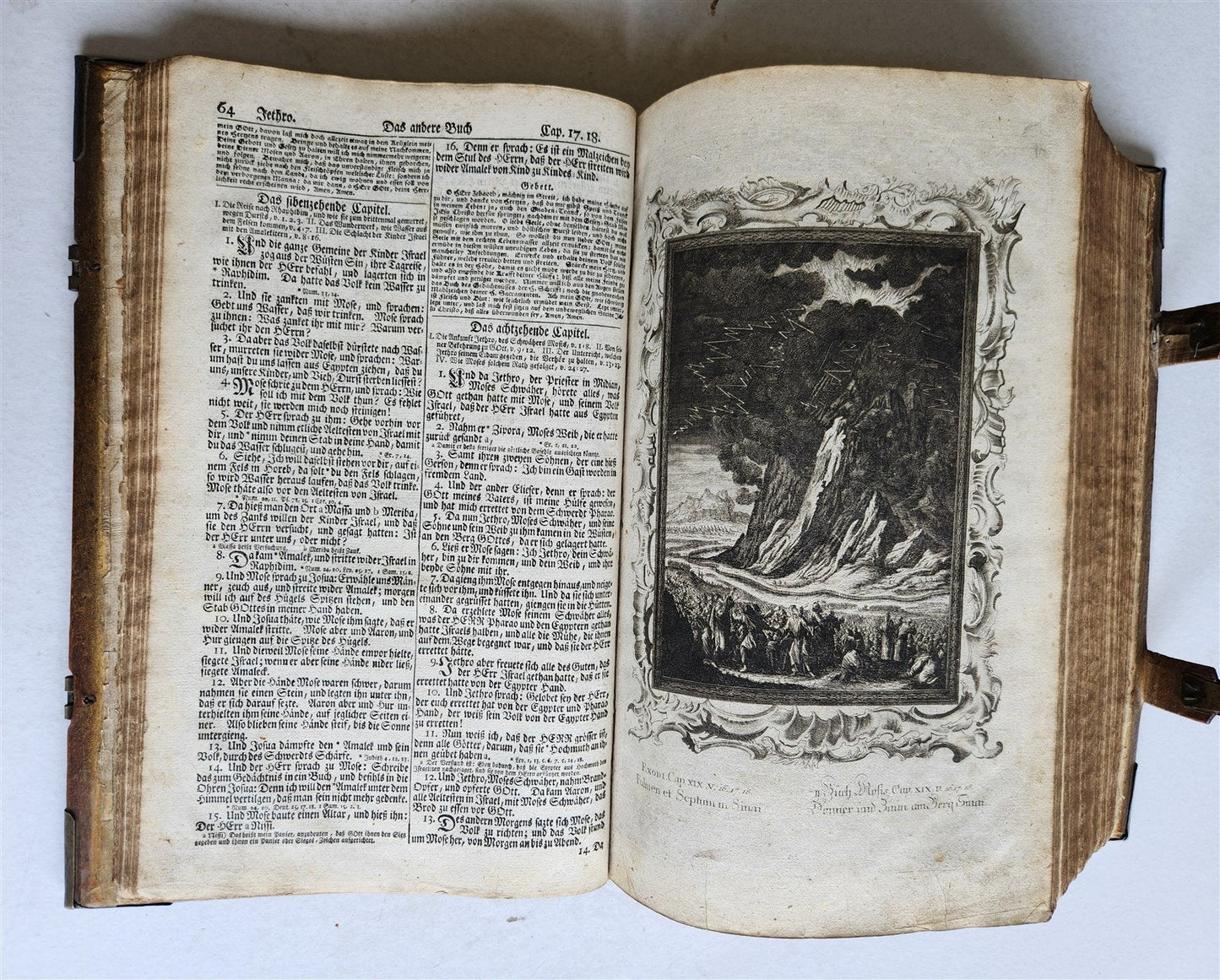 1770 BIBLE in GERMAN antique PIGSKIN FOLIO w/ BRASS FITTINGS illustrated w/ MAPS