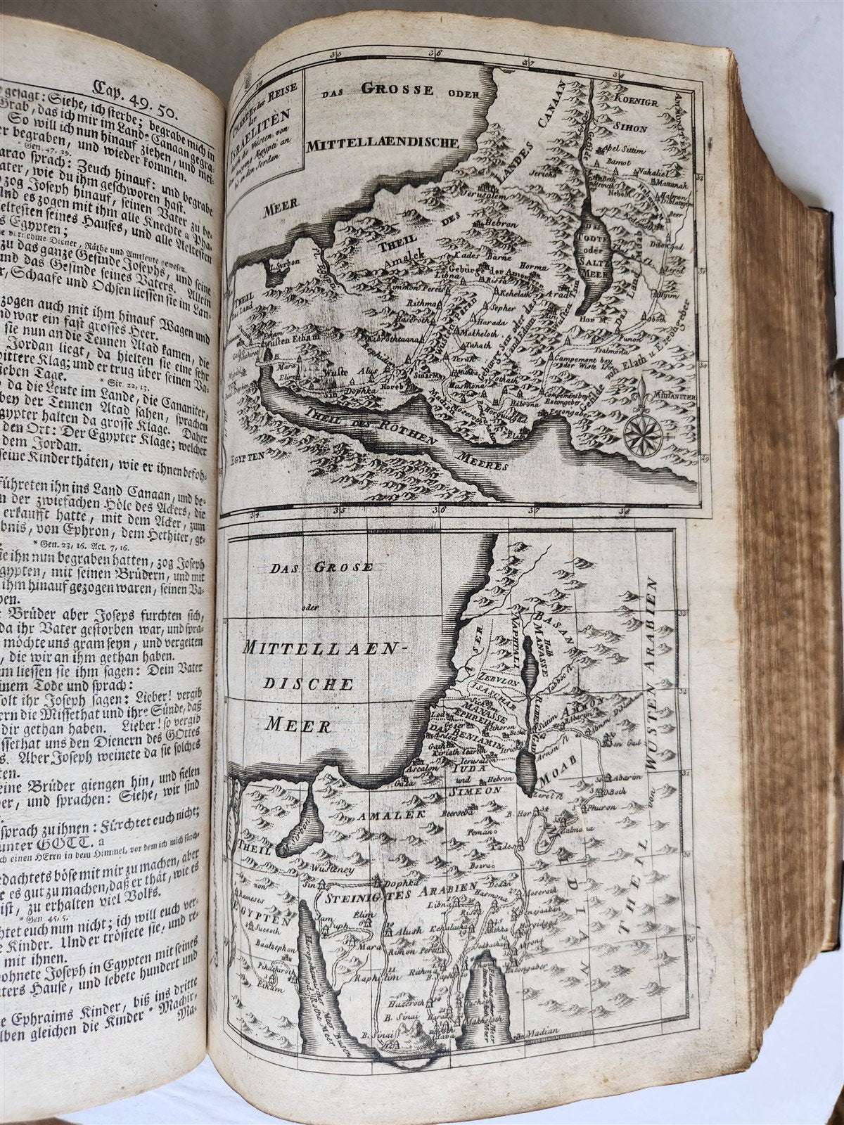 1770 BIBLE in GERMAN antique PIGSKIN FOLIO w/ BRASS FITTINGS illustrated w/ MAPS