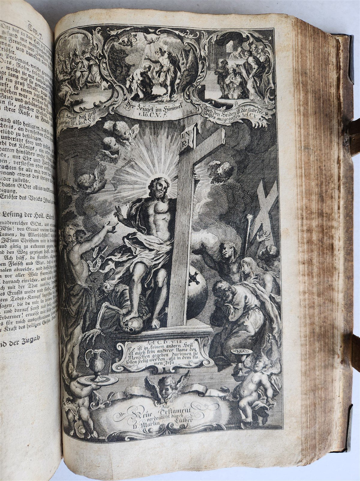 1770 BIBLE in GERMAN antique PIGSKIN FOLIO w/ BRASS FITTINGS illustrated w/ MAPS