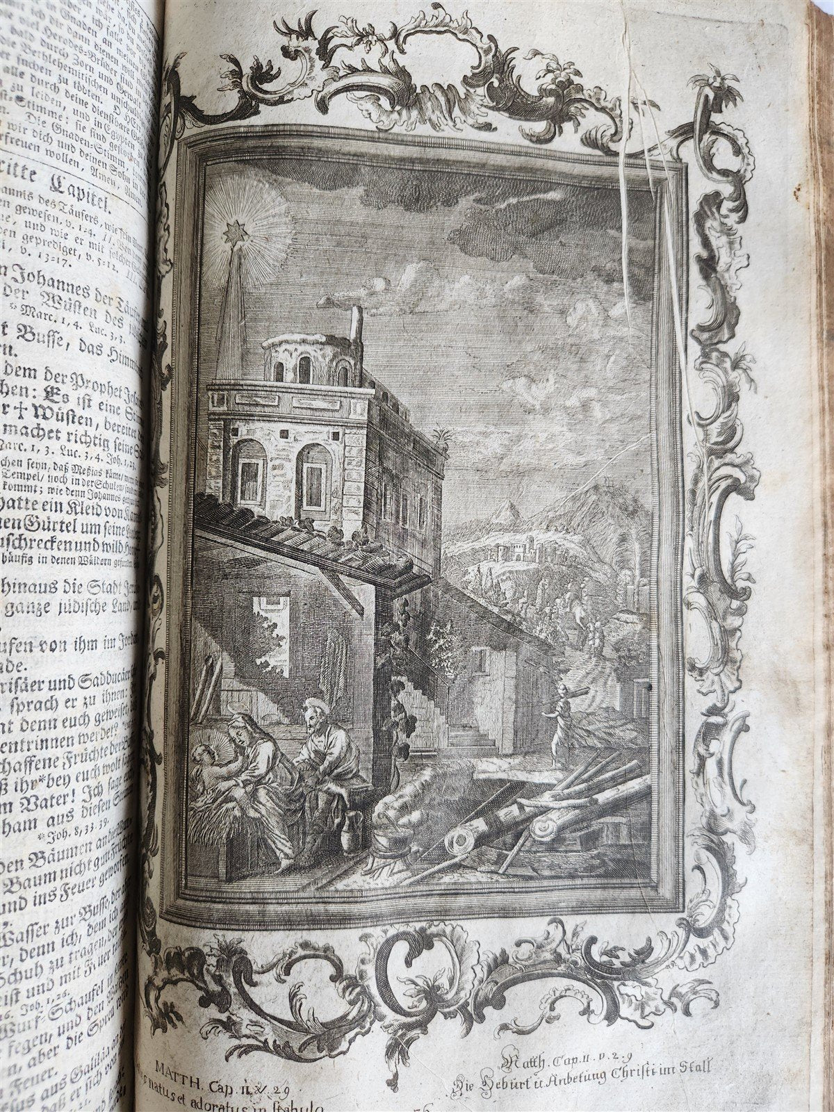 1770 BIBLE in GERMAN antique PIGSKIN FOLIO w/ BRASS FITTINGS illustrated w/ MAPS