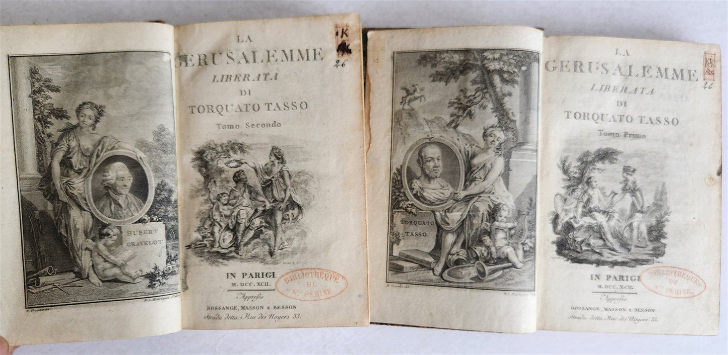1792 GERUSALEMME LIBERATA by TORQUATO TASSO ITALIAN antique ILLUSTRATED 2 vols