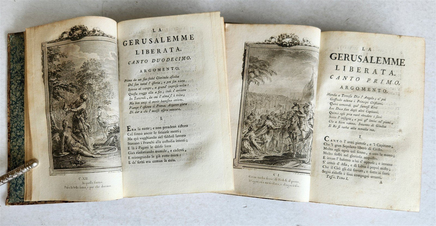 1792 GERUSALEMME LIBERATA by TORQUATO TASSO ITALIAN antique ILLUSTRATED 2 vols