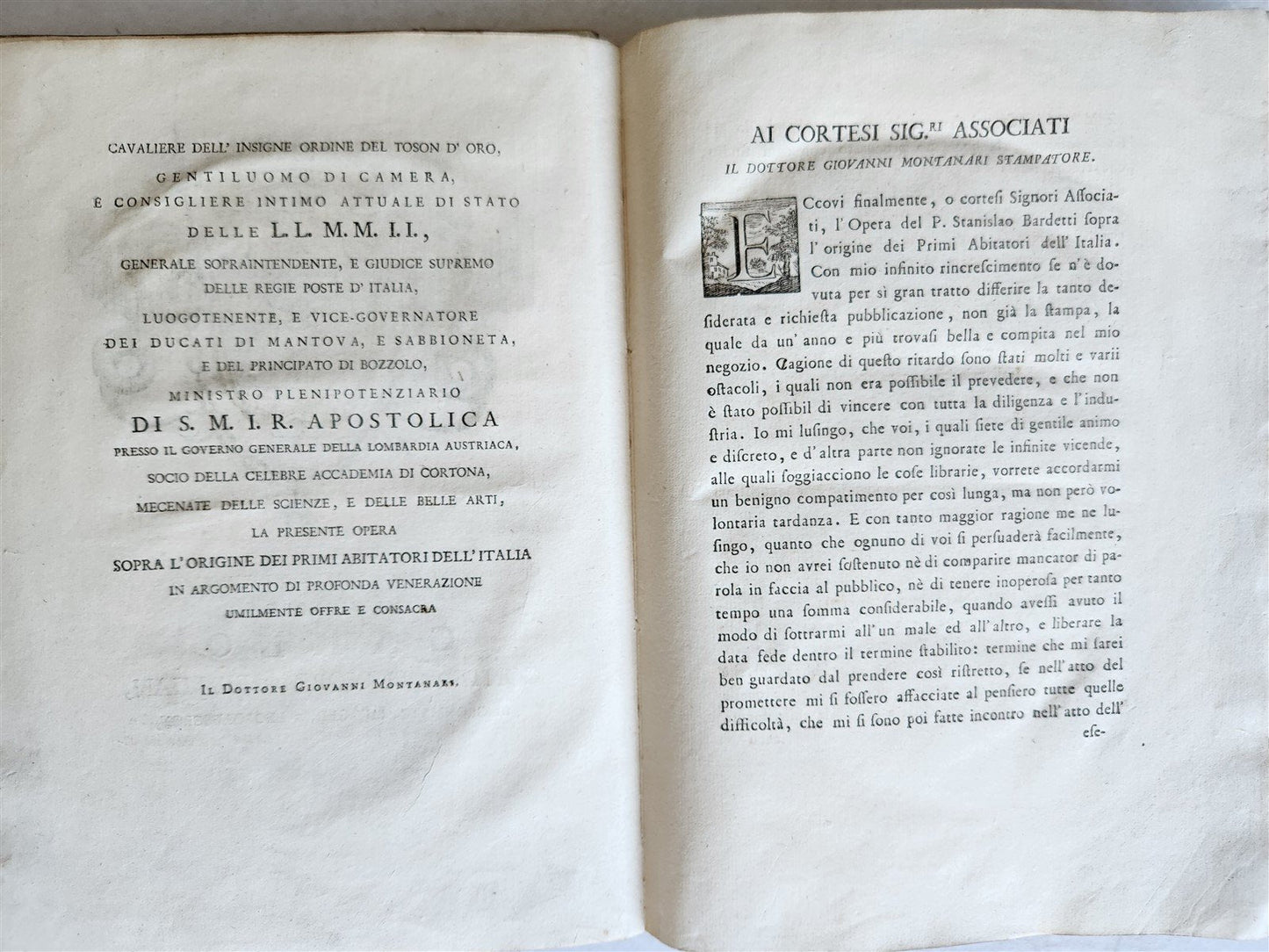 1769 FIRST INHABITANTS of ITALY by STANISLAO BARDETTI antique VELLUM BOUND
