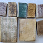18th CENTURY LOT of 10 antique VELLUM BOUND BOOKS decorative