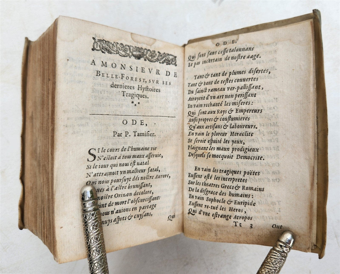 1593 TRAGIC STORIES by M. Bandello in FRENCH antique VELLUM BINDING 16th century