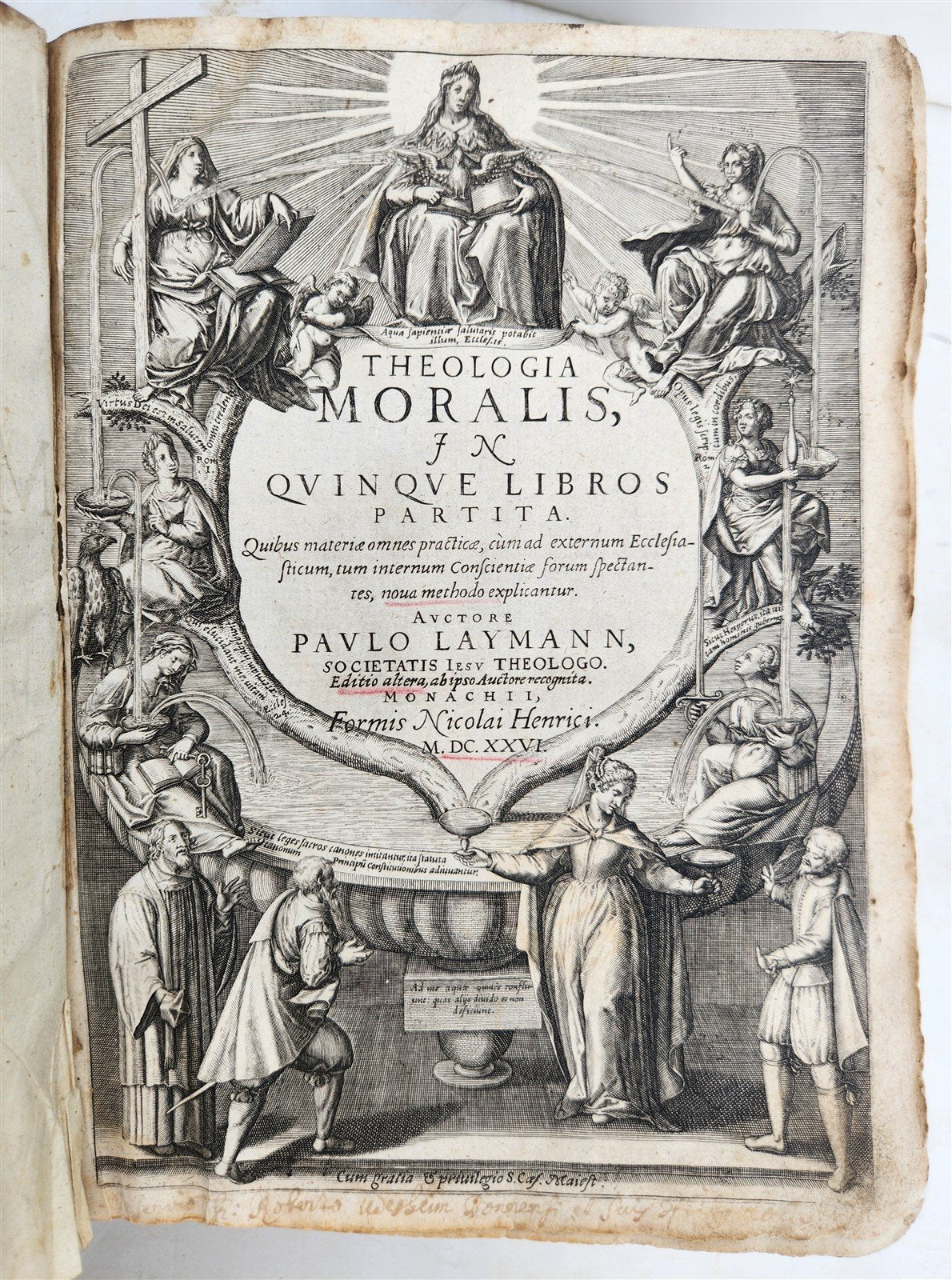 1626 THEOLOGY AGAINST WITCH TRIALS by LAYMANN antique PIGSKIN BINDING 17th cent.