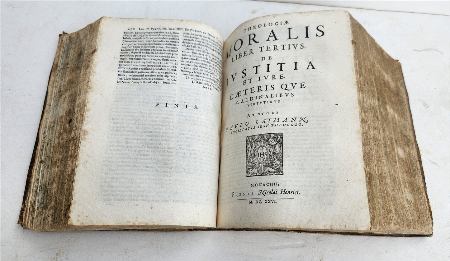 1626 THEOLOGY AGAINST WITCH TRIALS by LAYMANN antique PIGSKIN BINDING 17th cent.