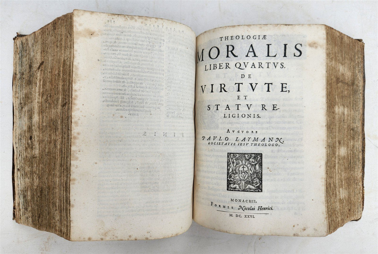 1626 THEOLOGY AGAINST WITCH TRIALS by LAYMANN antique PIGSKIN BINDING 17th cent.