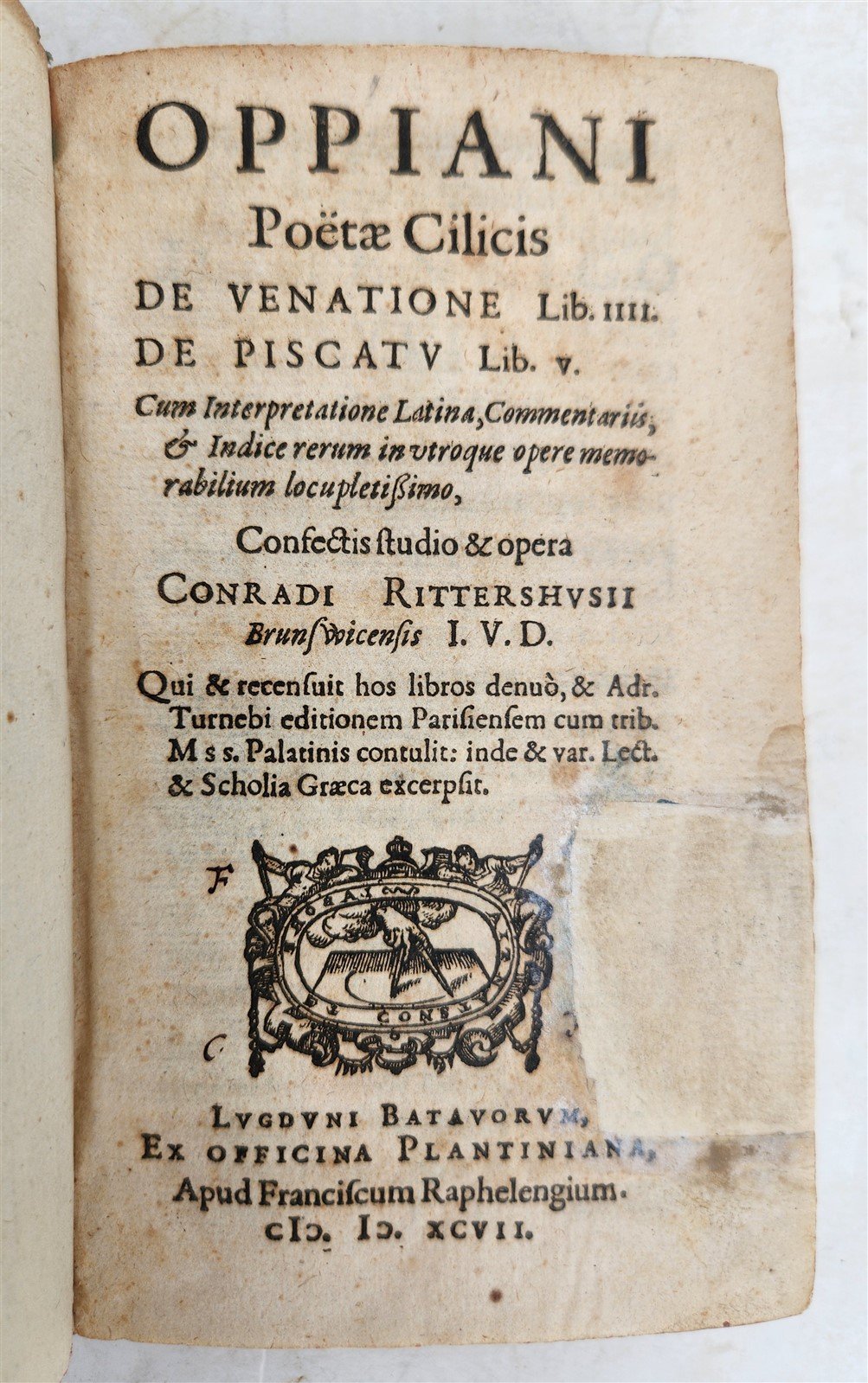 1597 POETRY on FISHING & HUNTING by OPPIAN antique VELLUM BOUND 16th CENTURY