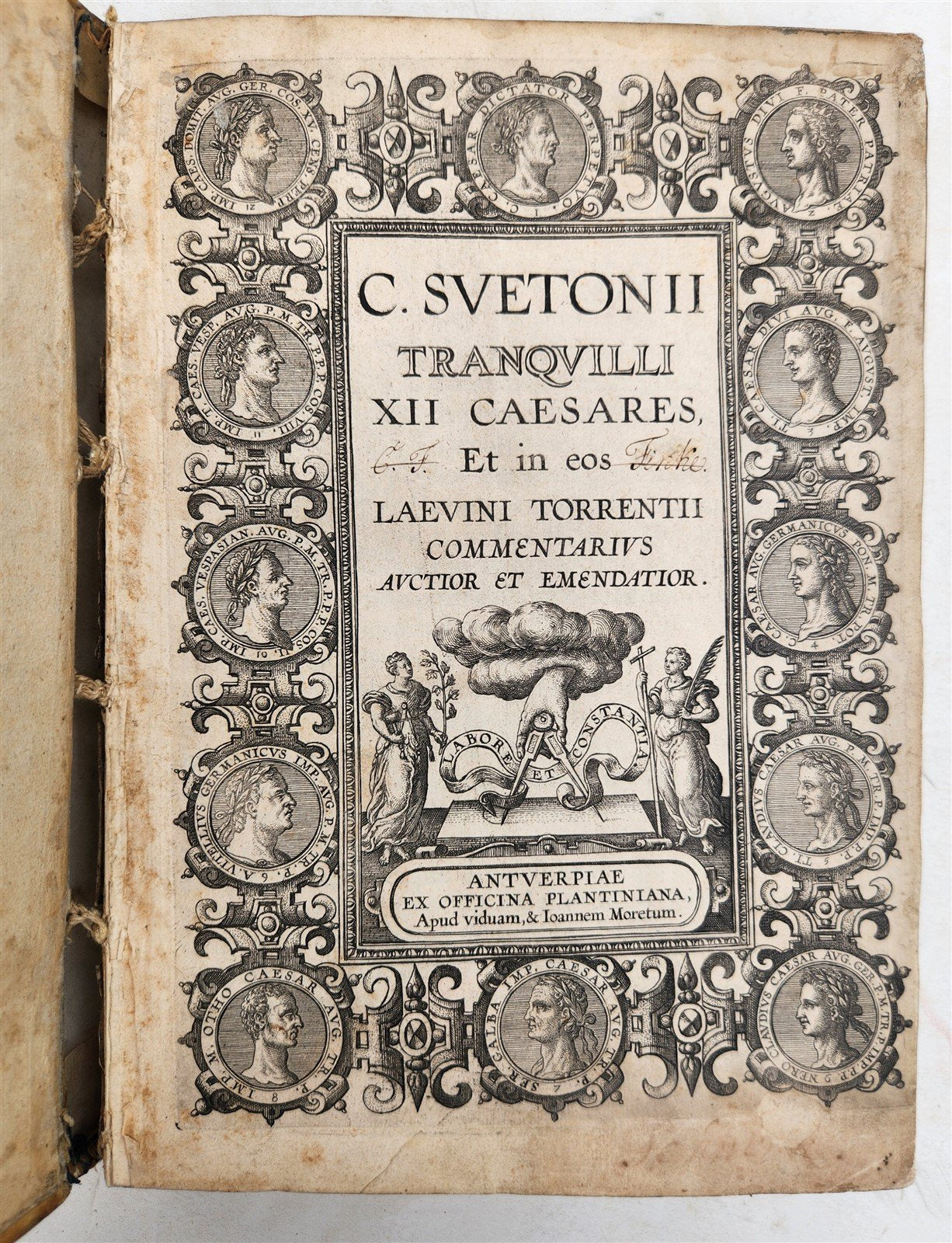 1591 BIOGRAPHIES of ROMAN RULERS antique ILLUSTRATED 12 CAESARS vellum PLANTIN